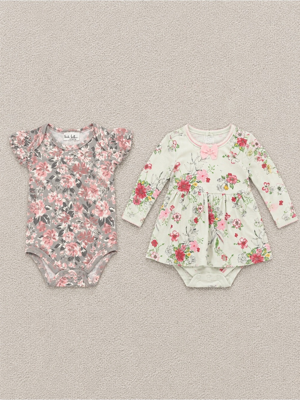 Floral Baby Bodysuit & Dress Set - Pink and Gray Floral